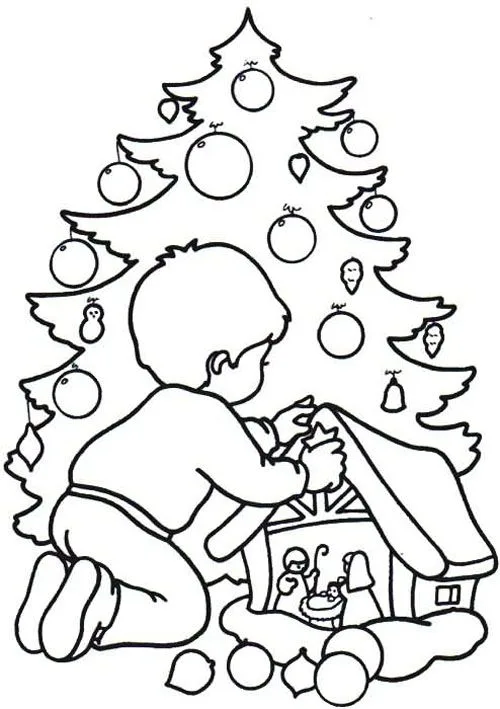 Desenho montando árvore de natal para colorir