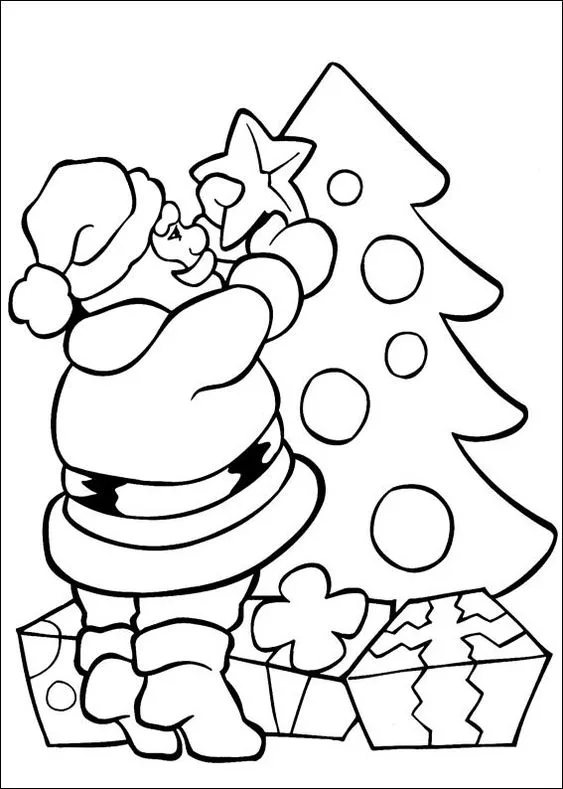 Papai Noel e árvore de natal para colorir