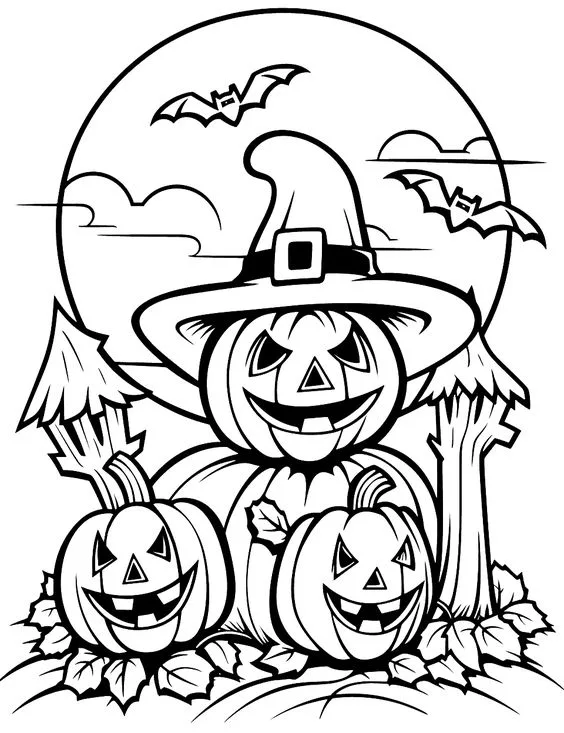 Desenho de Halloween com abobora para colorir