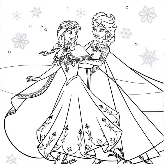 Desenho da Anna e Elsa para pintar e colorir