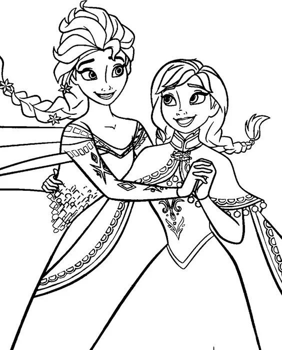 Desenho da Elsa e Anna para colorir
