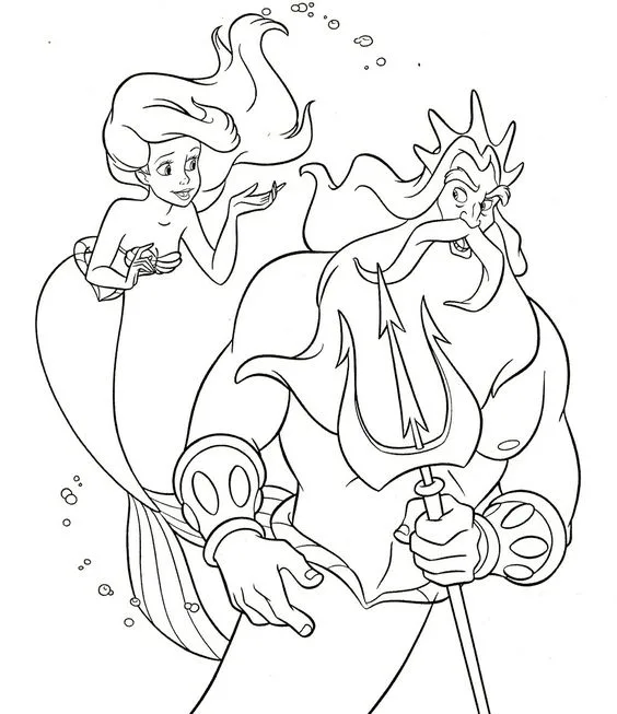 Desenho da Ariel e seu pai rei para colorir