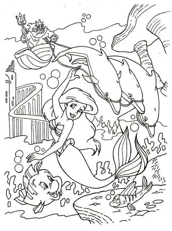 Desenho da Ariel saudando seu pai para colorir
