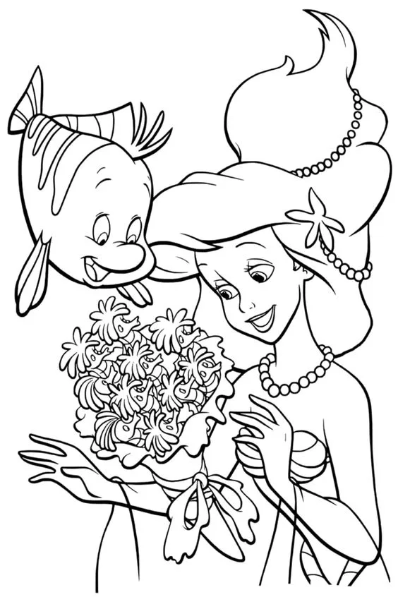 Desenho da Princesa Ariel e Linguado para colorir