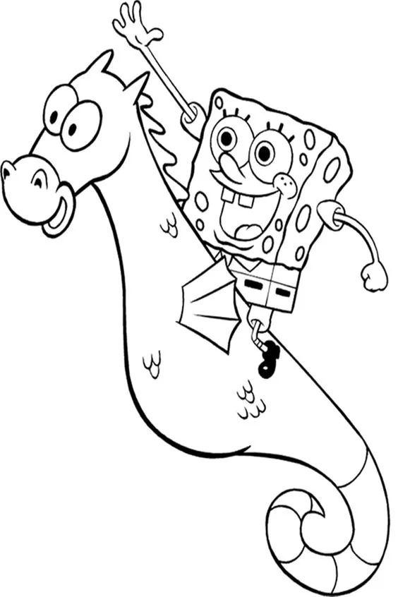 Desenho do bob esponja no cavalo marinho para colorir