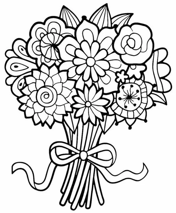 Desenho de buquê de flores para pintar
