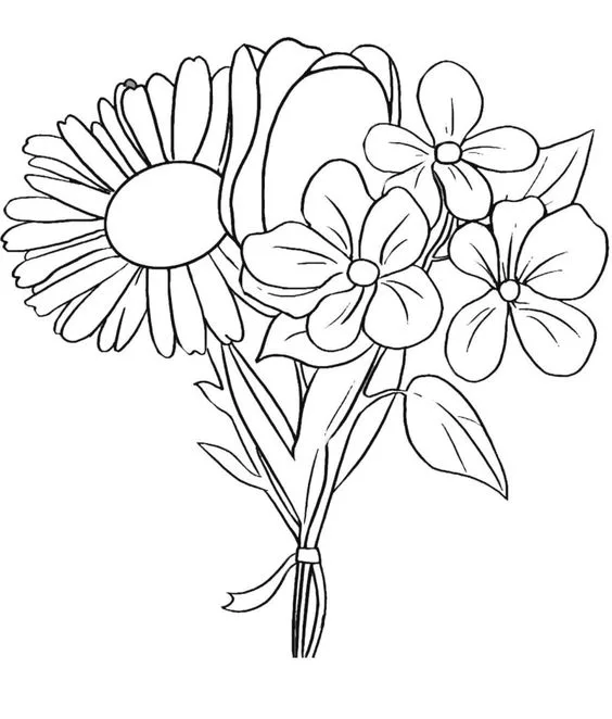 Desenho de buquê de varias flores para colorir
