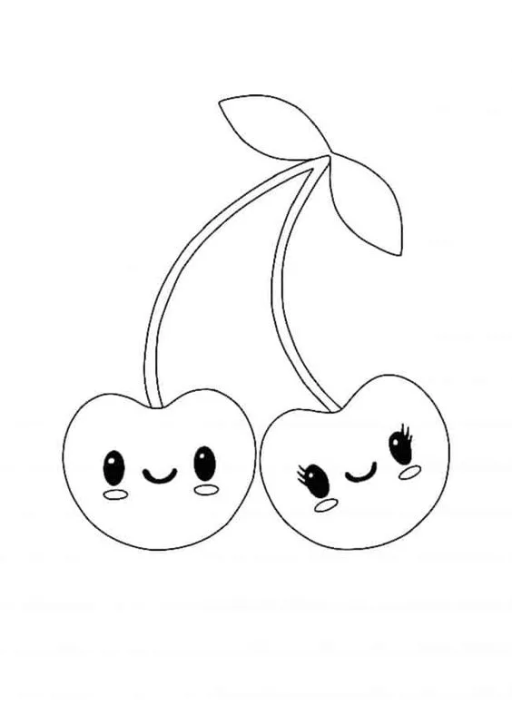 Desenho de cerejas kawaii para colorir