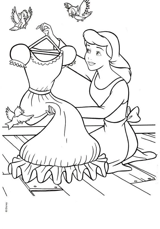 Desenho da cinderela com seu vestido para colorir