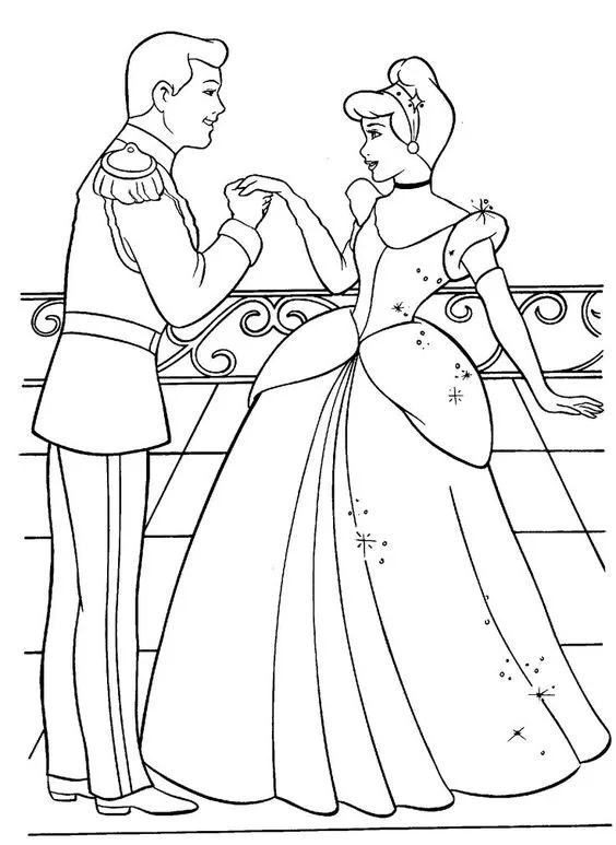 Desenho da princesa e o príncipe para imprimir e colorir 