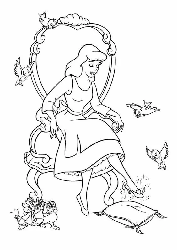 Desenho da Cinderela e seu sapatinho para colorir