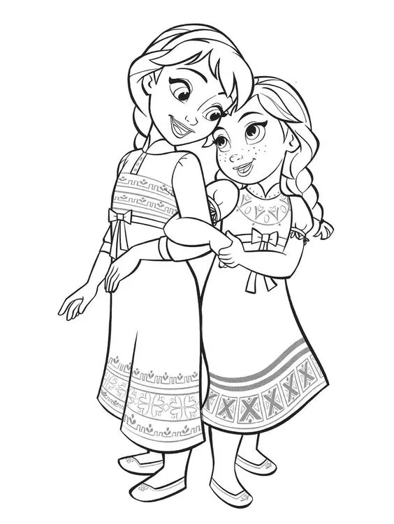 Desenho da Anna e Elsa criança para colorir