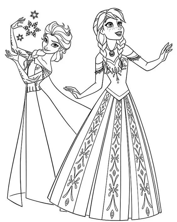 Desenho da Anna e Elsa para imprimir e colorir