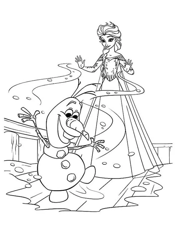 Desenho da Elsa e Olaf para colorir