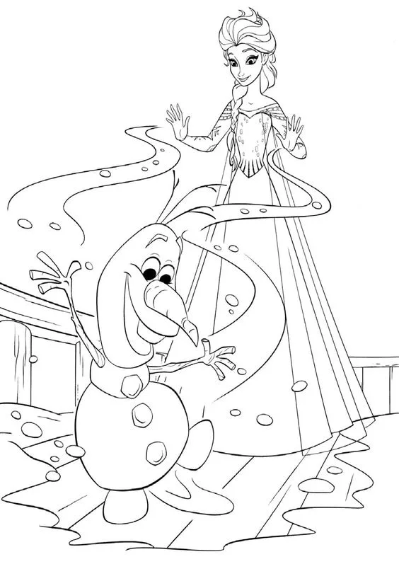Desenho para pintar Elsa e Olaf