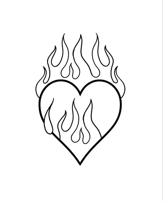 Desenho emoji de coração pegando fogo