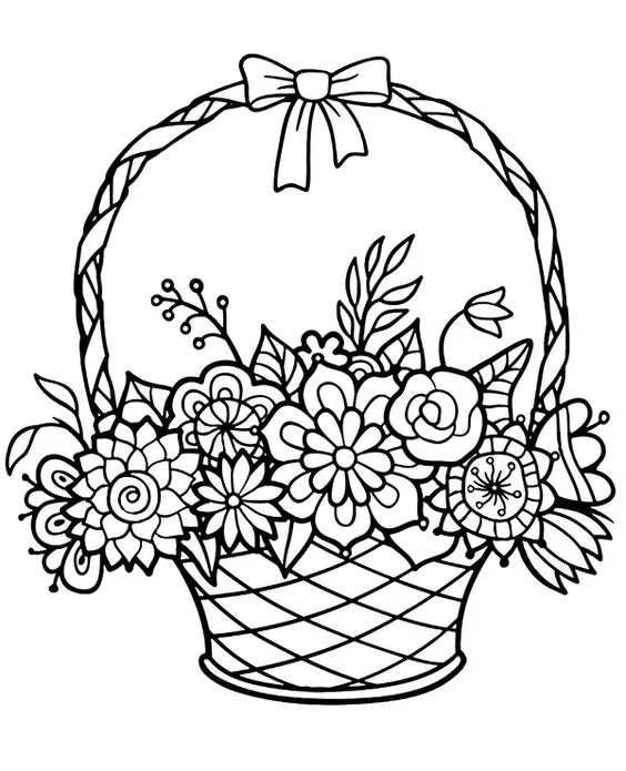 Desenho de cesto de flores para colorir