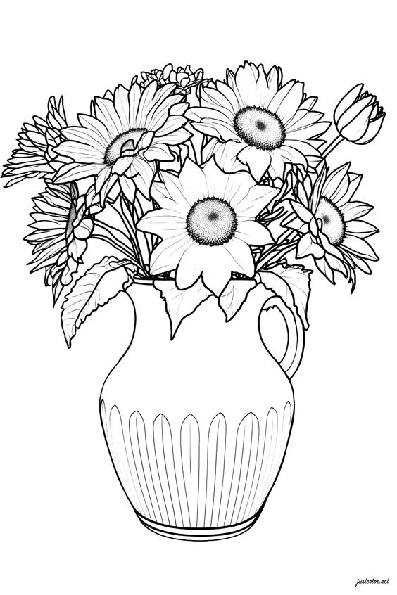 Desenho de jarra de flores para colorir