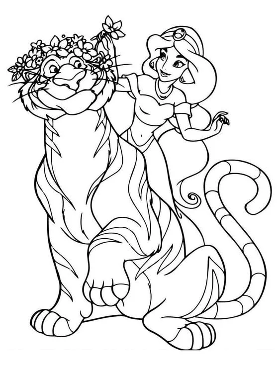 Desenho de Jasmine e Rajah para colorir