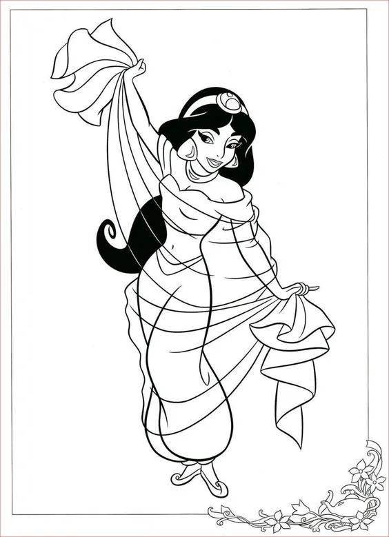Desenho da princesa Jasmine para imprimir e colorir