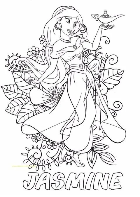 Desenho da Jasmine com a lâmpada mágica para colorir