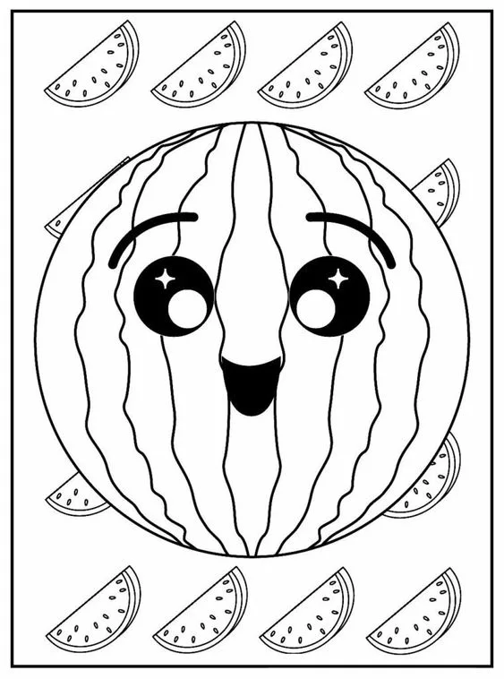 Desenho melancia kawaii para colorir