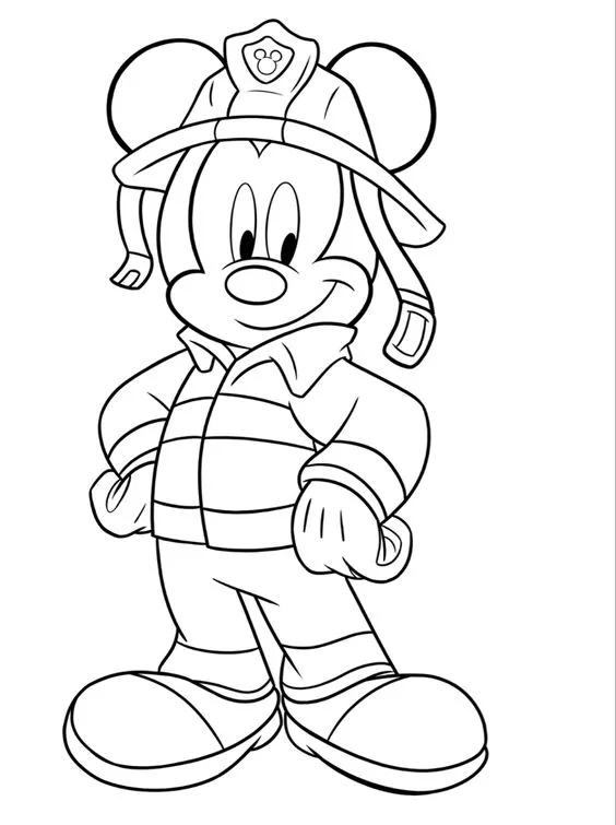 Desenho do Mickey Mouse de bombeiro para colorir
