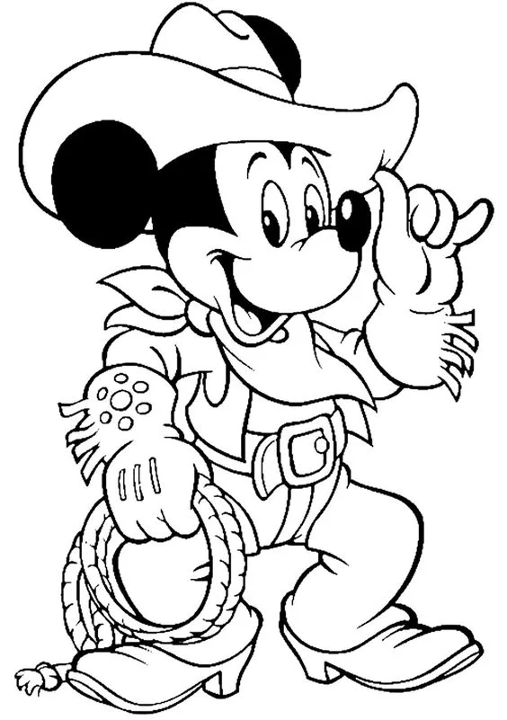 Desenho para colorir Mickey Mouse de cowboy