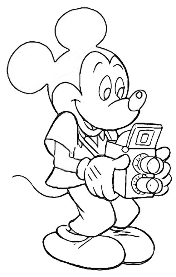 Desenho para colorir Mickey Mouse com câmera