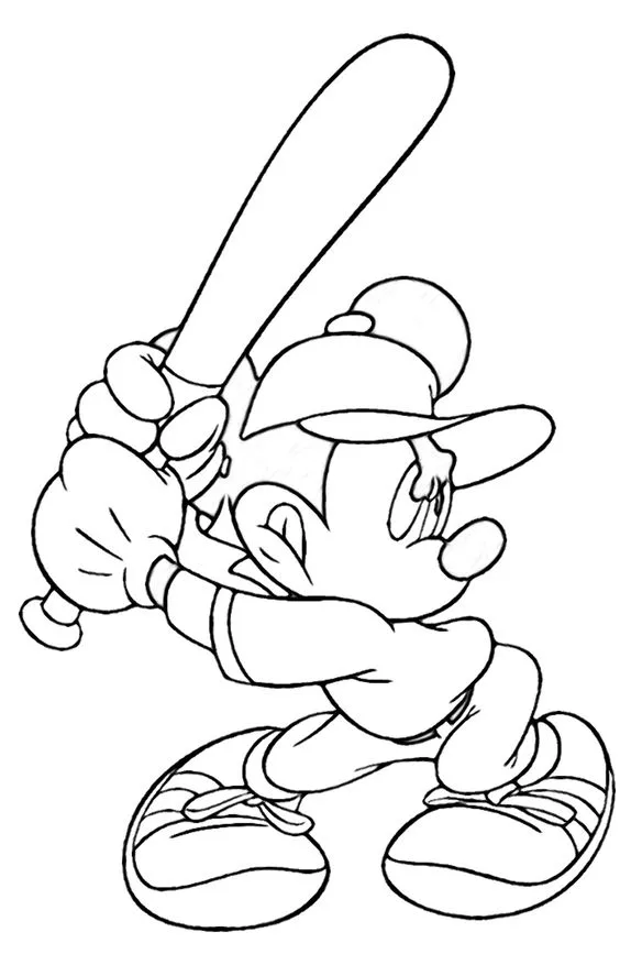 Desenho do Mickey Mouse com um taco de baseball para colorir