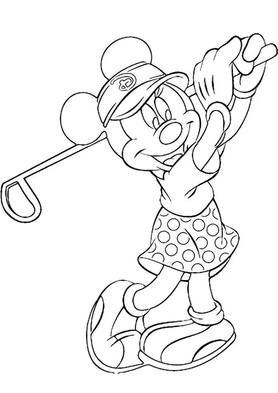 Desenho para colorir Minnie com taco de golfe