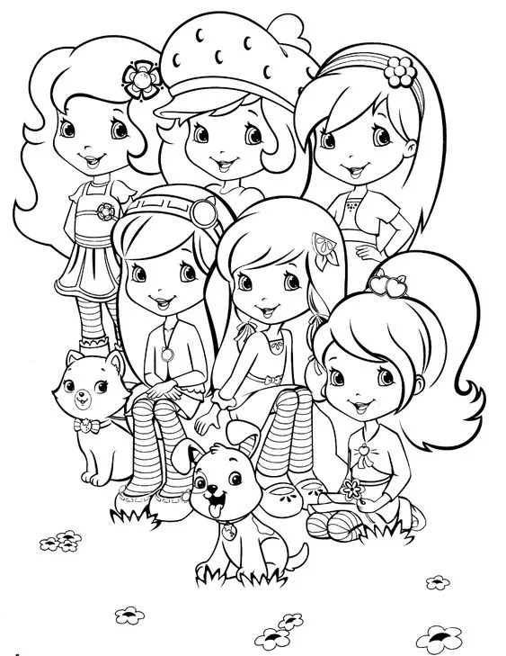 Desenho Moranguinho e suas amigas para colorir