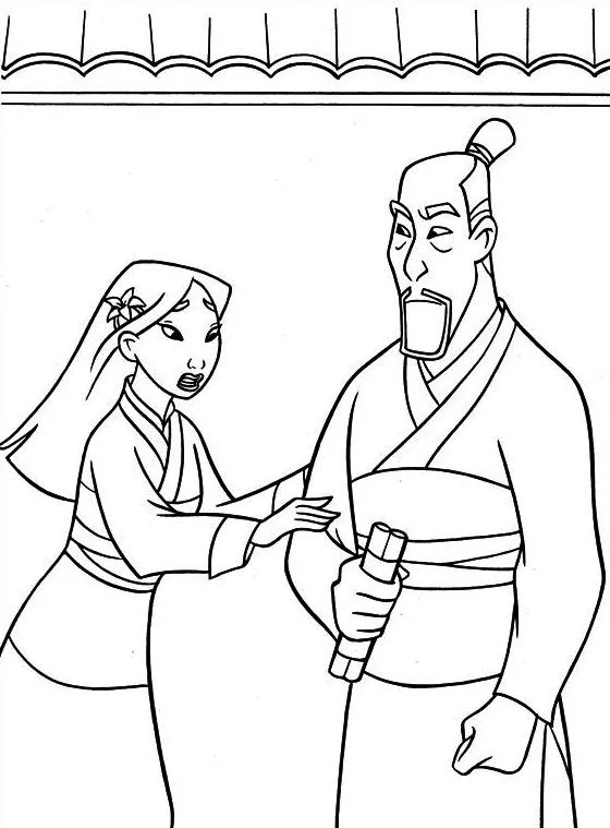 Desenho de Mulan e Fa Zhou para colorir
