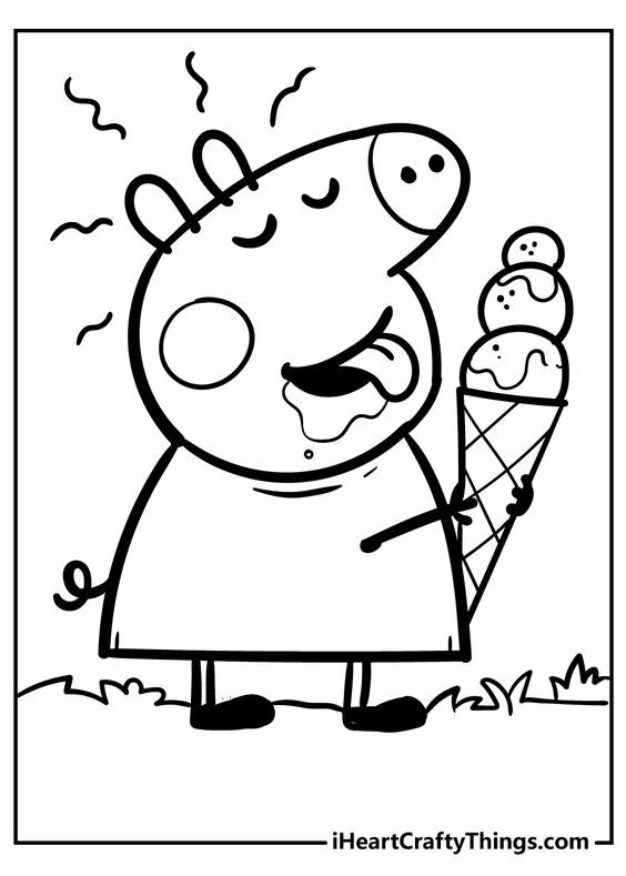 Desenho peppa pig com sorvete para colorir 