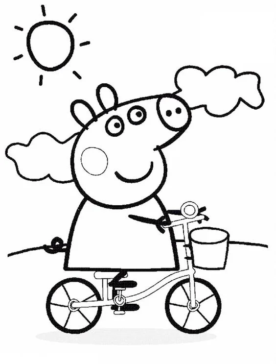 Desenho Peppa pig de bicicleta para colorir