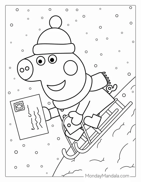 Desenho peppa pig na neve para colorir