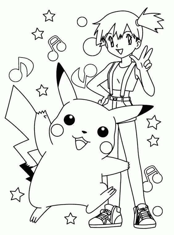 Desenho Pikachu e Misty para colorir