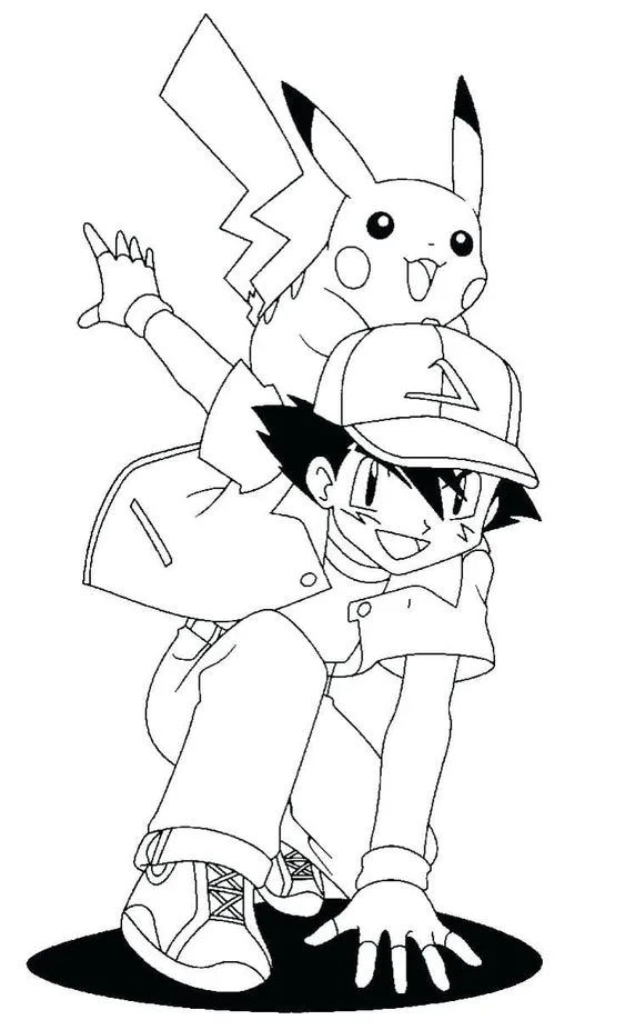 Desenho para colorir Ash Ketchum e pikachu