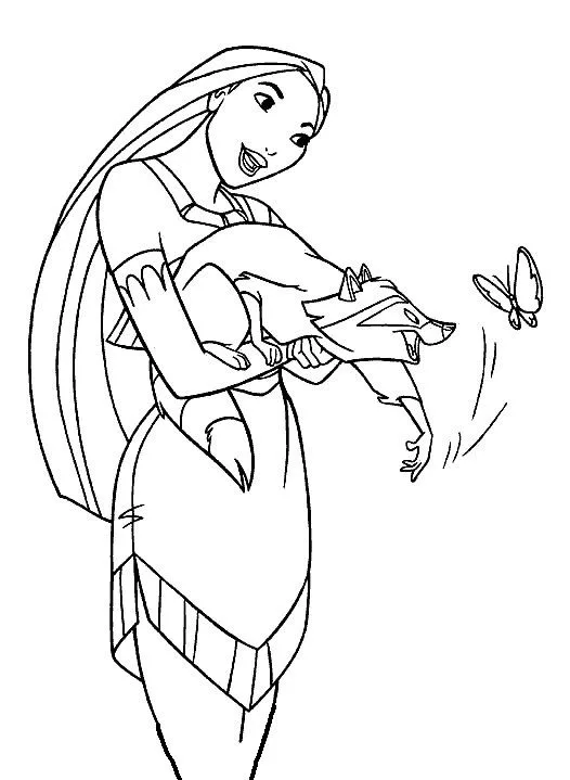 Desenho da Pocahontas e Meeko para colorir e pintar