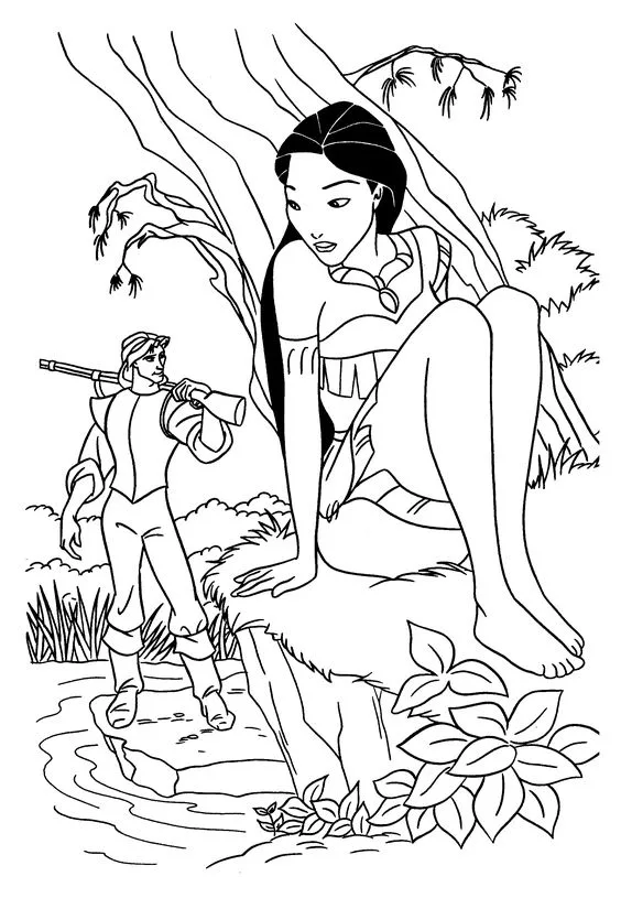 Desenho da Pocahontas e seu amado para colorir