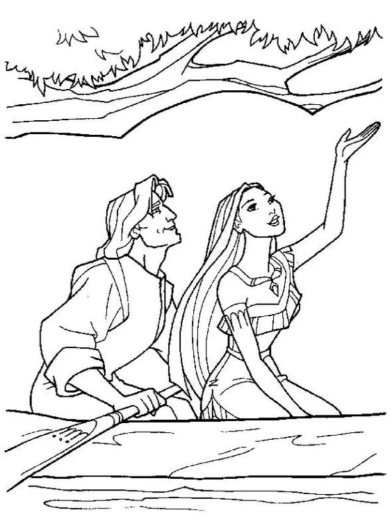 Desenho da Pocahontas e seu amado para pintar