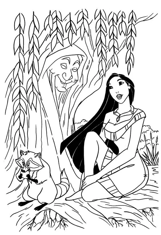 Desenho da Pocahontas e Grandmother e Meeko para colorir