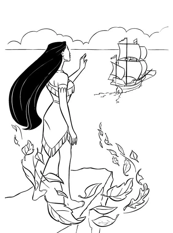Desenho da Pocahontas para colorir e pintar