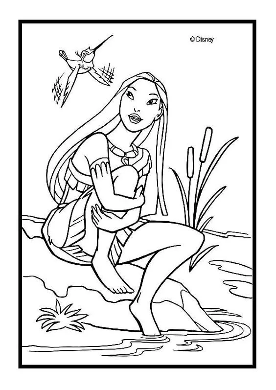Desenho da Princesa Pocahontas para imprimir e colorir