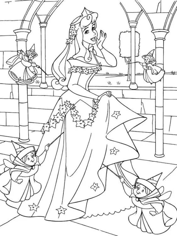 Desenho da Princesa Aurora para imprimir e colorir