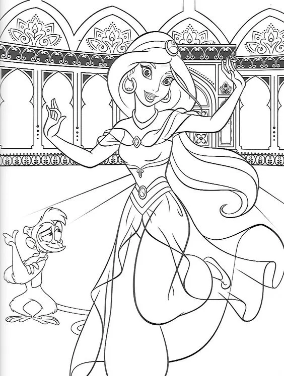 Desenho da Jasmine e Abu para colorir