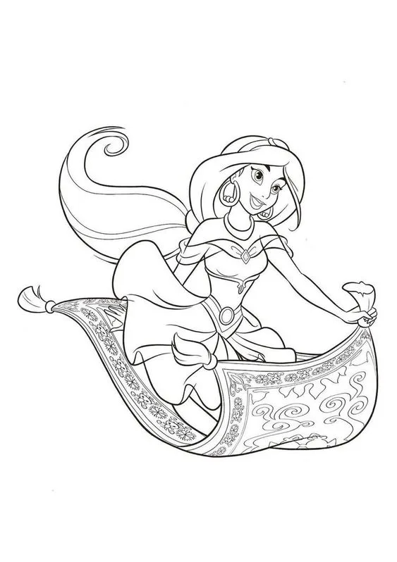 Desenho da Jasmine no tapete mágico para colorir