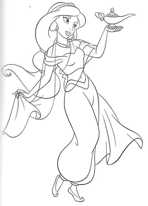 Desenho de Jasmine e a lâmpada para colorir 