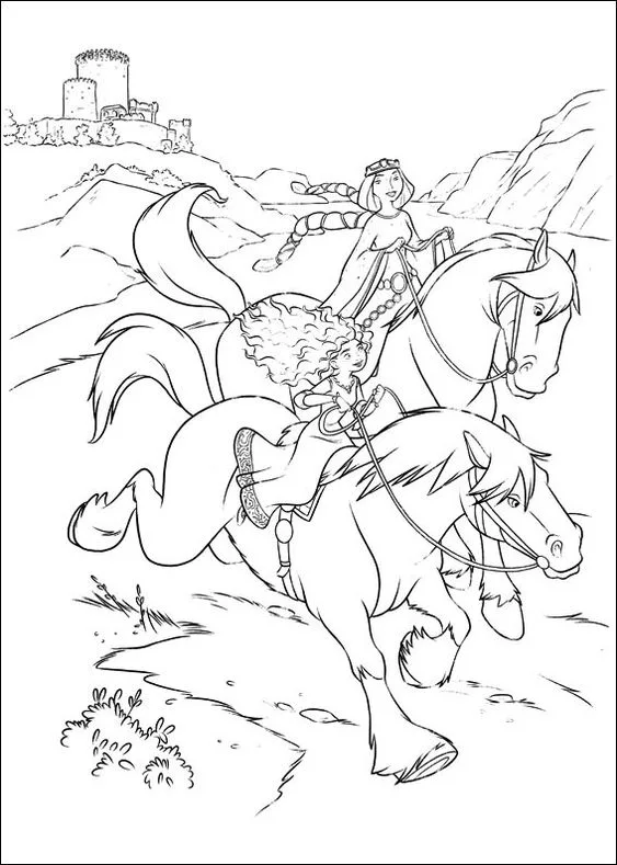 Desenho de Merida correndo a cavalo para colorir