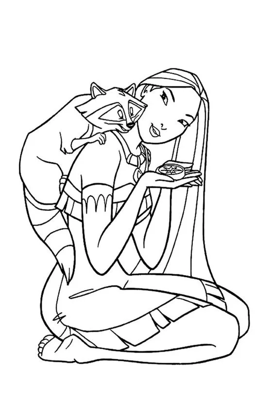 Desenho da Pocahontas e Meeko para colorir